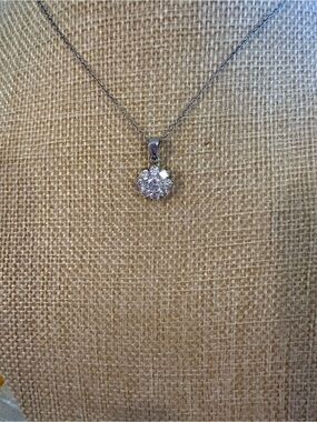 925 Sterling Silver Floral Cluster Pendant Necklace - White Cubic Zirconia